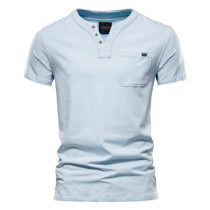 Herrer V-hals T-shirt med trykknapper og brystlomme Stilla