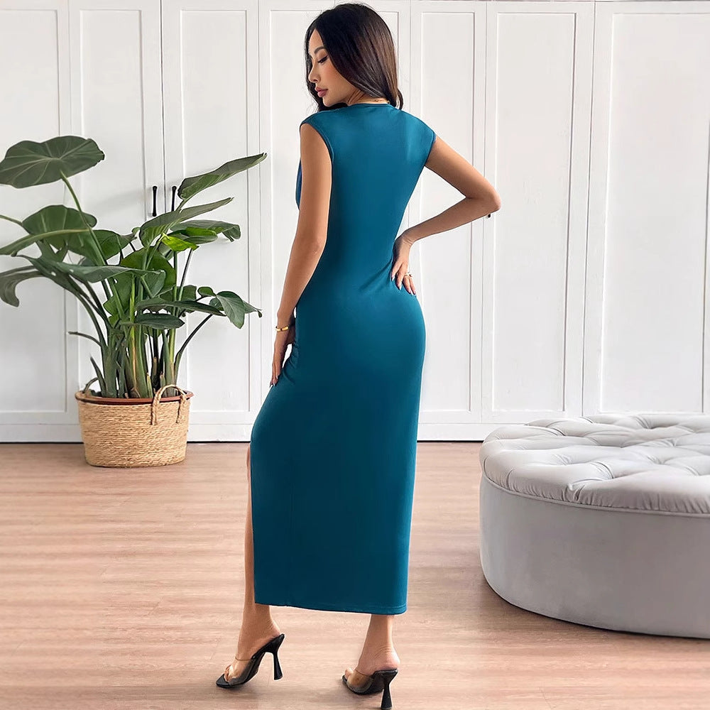 Dame maxikjole med elegant drapering Skovae