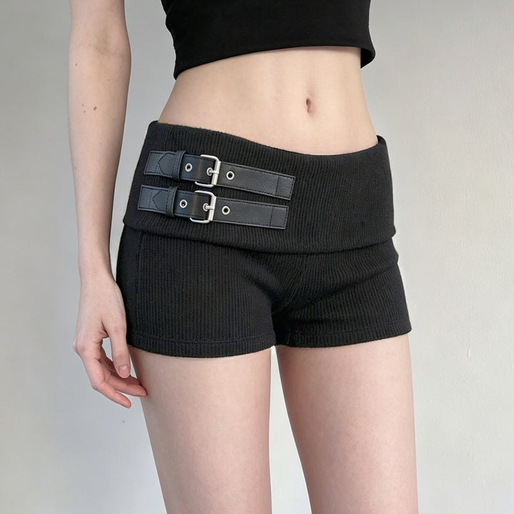 Dame sporty shorts med moderne bælte design og høj talje Skovae