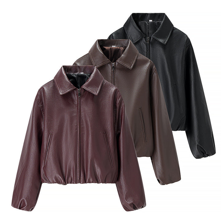Dame moderigtigt kunstlæderjakke med elastisk kant og praktisk lynlås Stilla