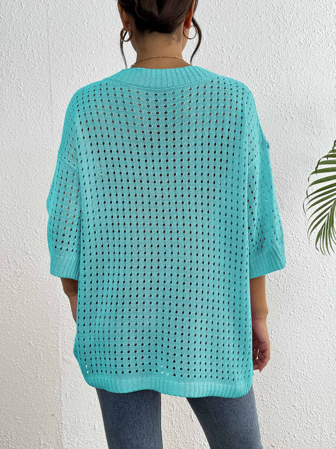 Dame luftig strikket pullover med V-hals og åben maskestruktur Stilla
