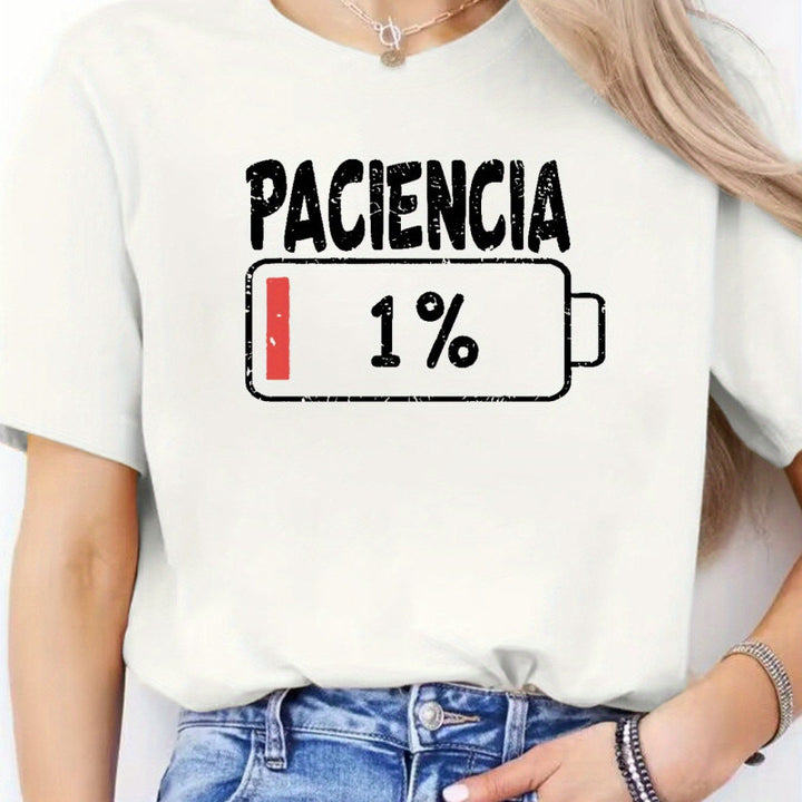 Dame T-Shirt med kreativt akku-design og humoristisk udsagn Stilla