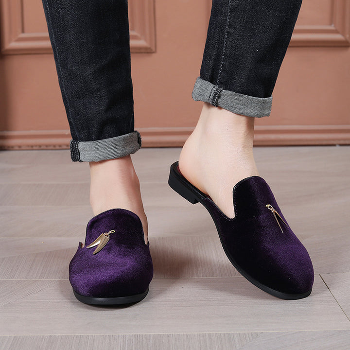 Femme Elegante Åben Ryg Samt Slides Stilla