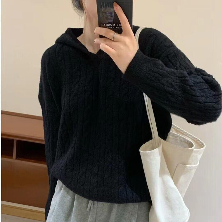 Femme Chunky Kabelstrik Hoodie Pullover Stilla