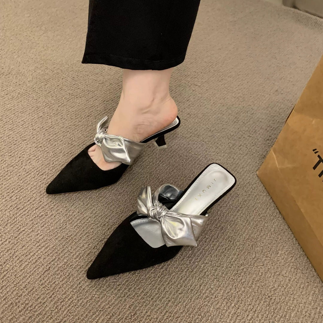 Dame elegante spidse Mules med sløjfeaccent Stilla