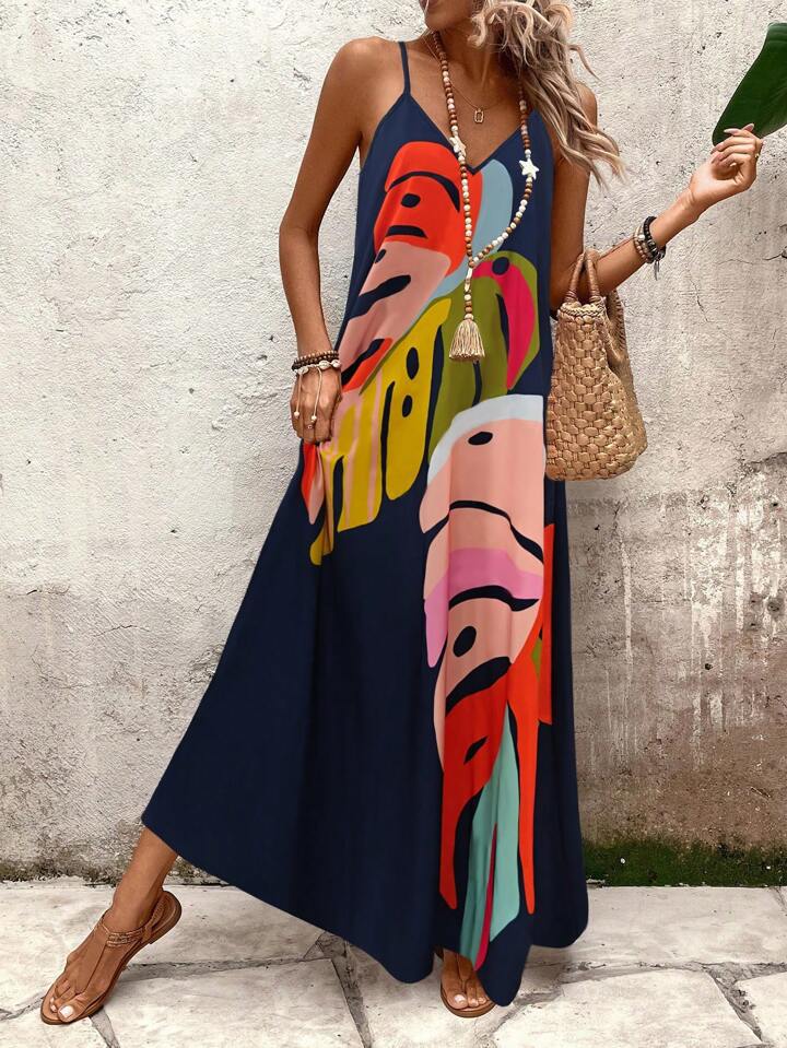Kvinder Bohemian Floral Spaghetti-strop Maxi Kjole Stilla