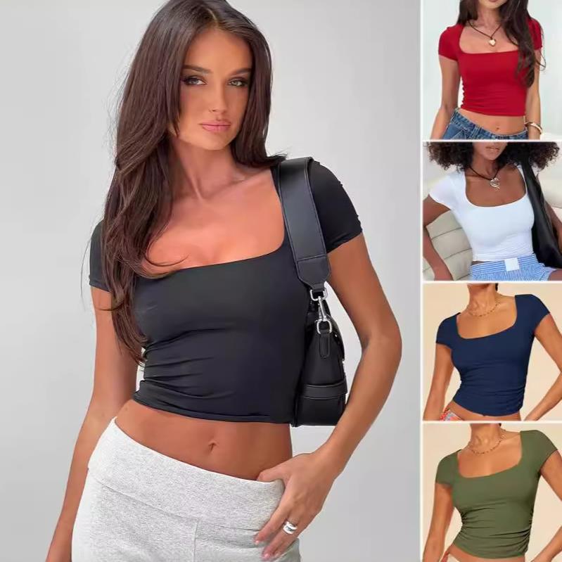 Dame figurtilpasset Crop-Top med vid udskæring og kort arm Stilla
