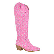 Femme Floral Print Over-knæ Cowboy Støvler Stilla