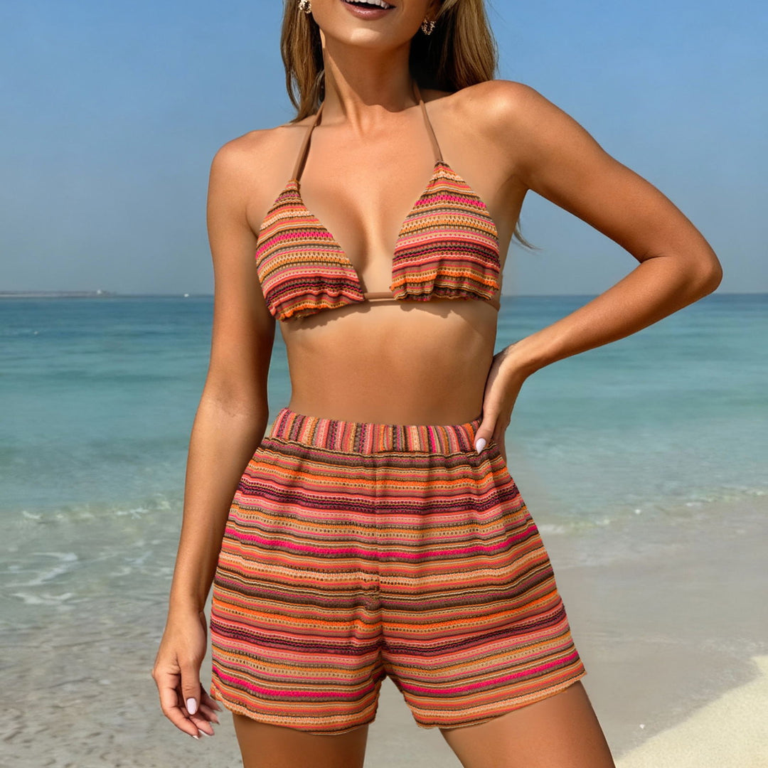 Dame bikini-sæt med flæsedetaljer og højtaljede shorts Skovae
