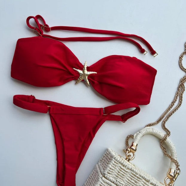 Dame bandeau-bikini med dekorativt stjerne-element og justerbare stropper Stilla