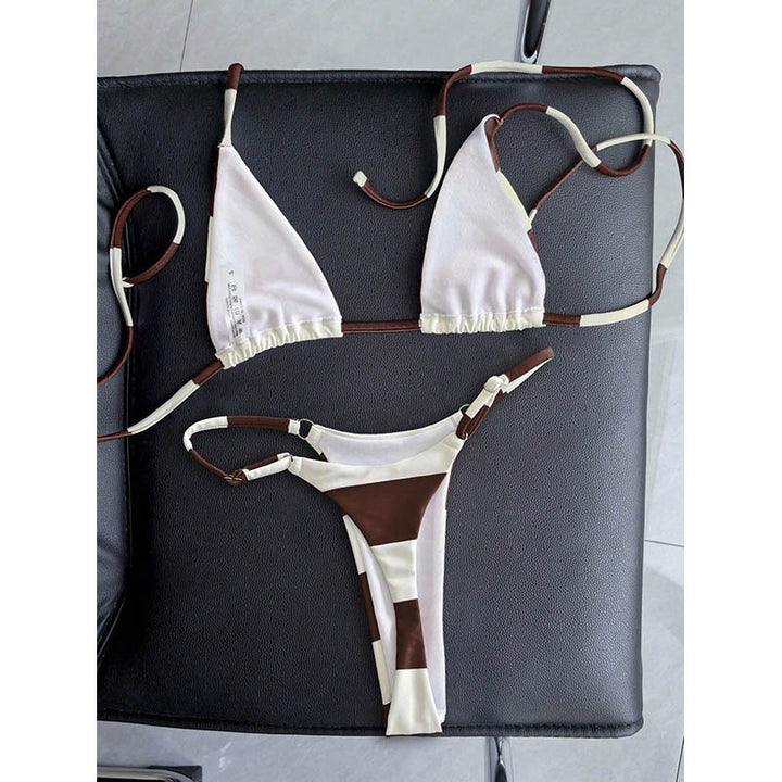 Dame Triangel-Bikini med iøjnefaldende stribedesign Skovae