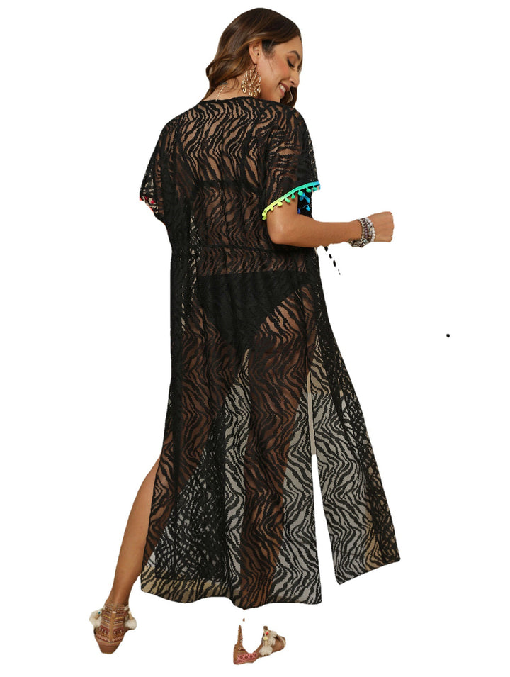 Dame transparent Kaftan-overdækning med moderigtigt bølgedesign og sidelæg Stilla