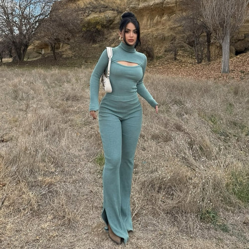 Dame Elegant Crop-top med elegant cut-out-design og matchende slouch-bukser Stilla