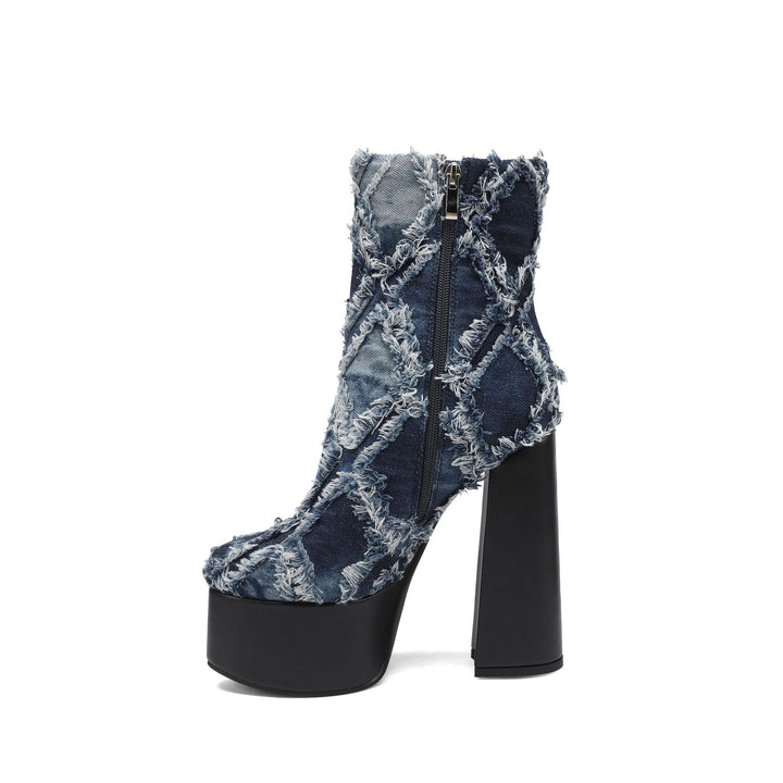 Femme Platform Ankelstøvler med distressed Denim-finish Stilla