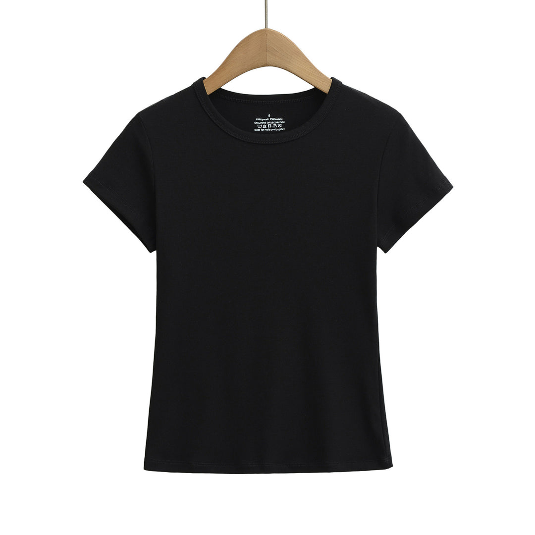 Dame Basic T-shirt med rund udskæring og tætsiddende pasform Stilla