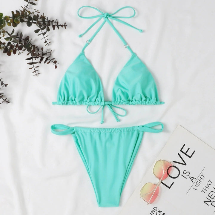 Dame triangle-bikini med justerbare bindebånd og elastisk talje Skovae