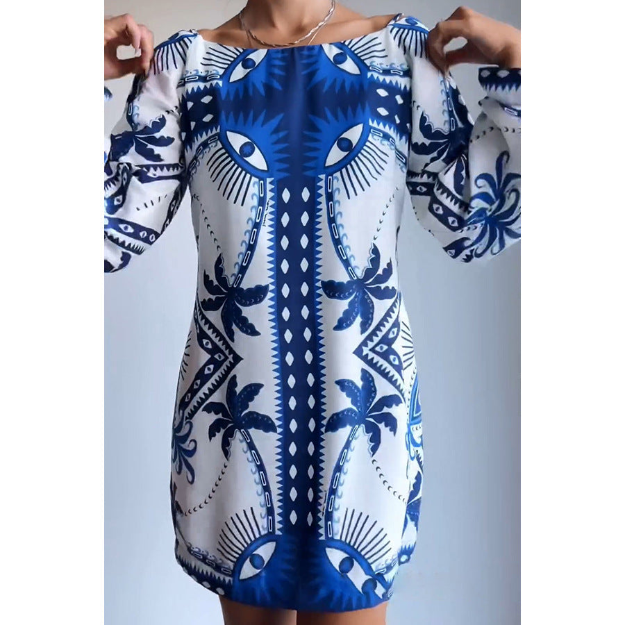 Dame kortærmet kjole med elegant Boho-mønster og vide ærmer Stiila