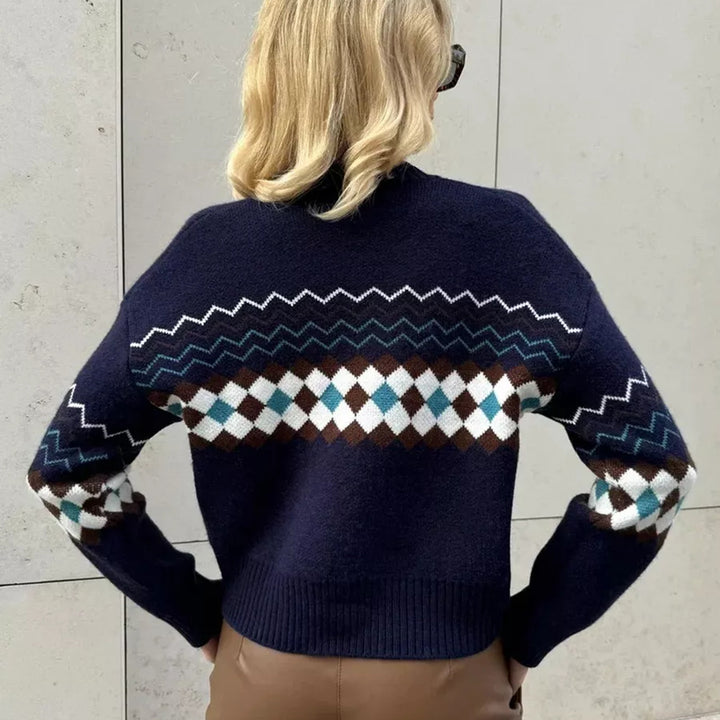 Dame cardigan med farverigt diamantmønster Stilla