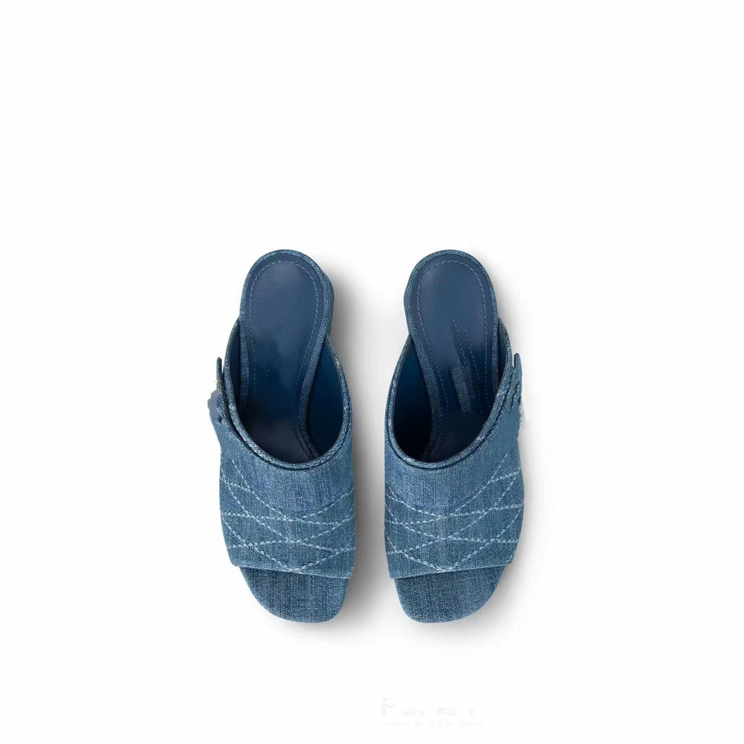 Femme Open-Toe Chunky Heel Mules Stilla