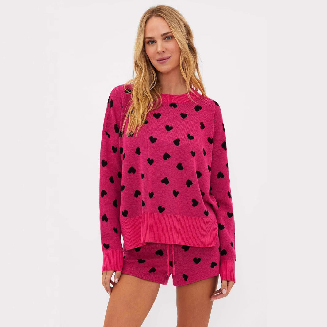 Damer Oversized Pullover med hjerte mønster Stilla