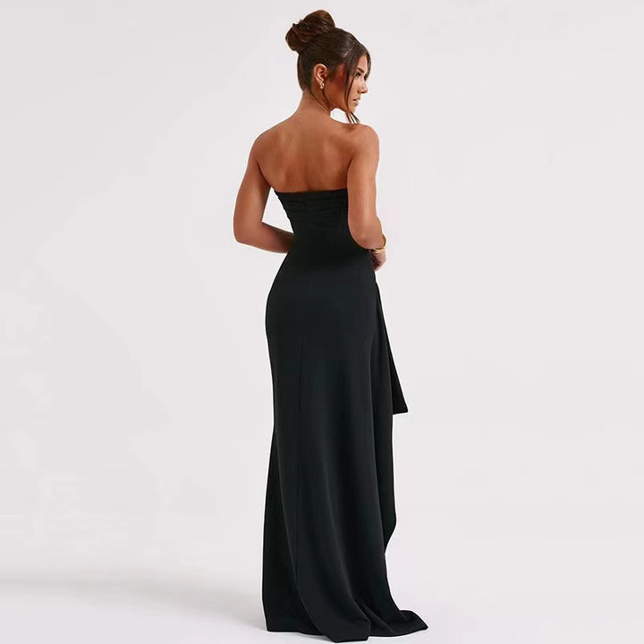 Damer Elegant Bandeau-maxikjole med høj slidser og asymmetrisk kant Stilla