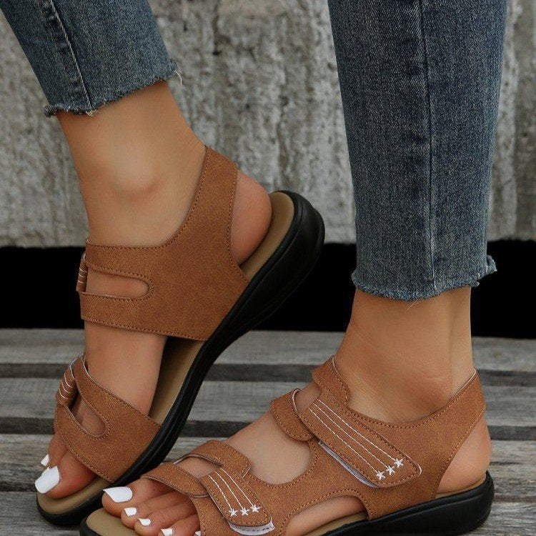 Dame Behagelige Velours-Sandaler med dobbelt Velcro-lukning og anatomisk fodseng Stilla
