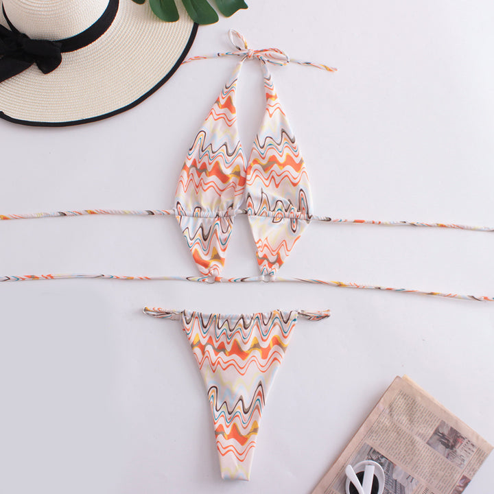 Dame triangel-bikini med elegant bølgedesign og justerbare stropper Stilla
