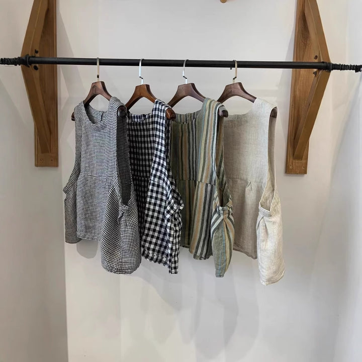 Femme Relaxed Fit ærmeløs linned top med sidelommer Stilla