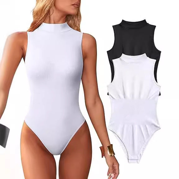 Dame bodysuit med elegant ståkrave og struktureret overflade Stilla