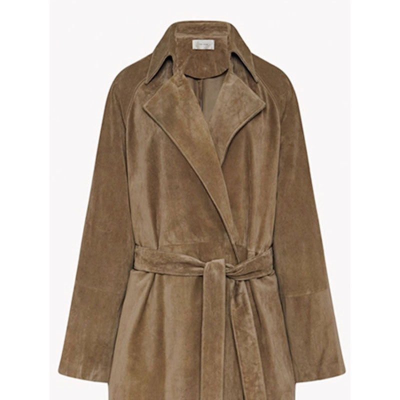 Dame Elegant og Fashionable Trench Coat Lavet af Høj- Kvalitets Suede Stilla