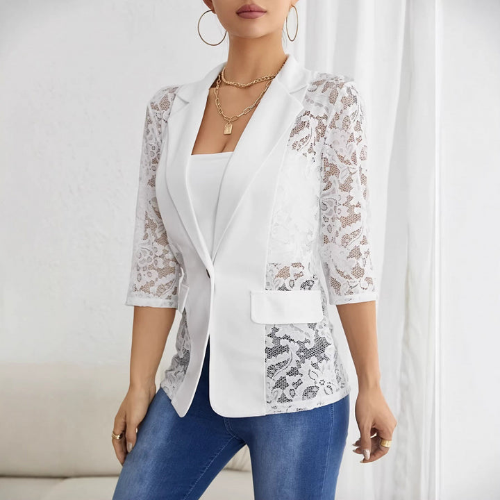 Dame Elegant Blazer med gennemsigtige spidselementer Skovae