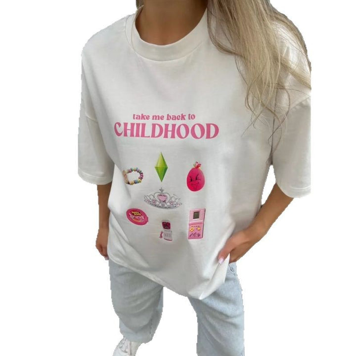 Dame T-shirt med nostalgisk barndomsmindespres Stilla