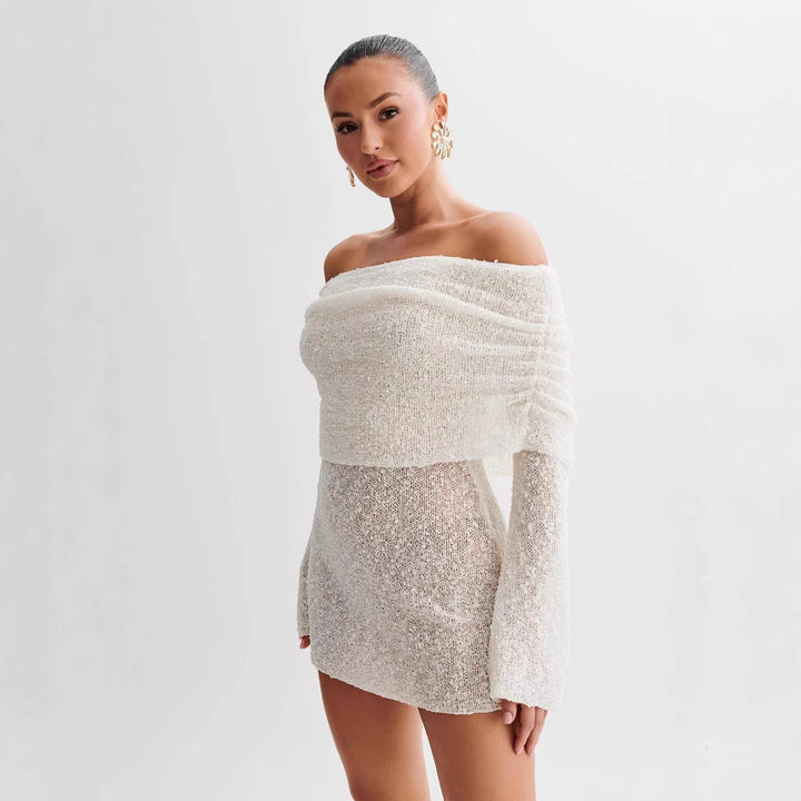 Dame Offshoulder Strikkjole Stilla
