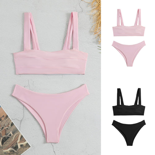 Dame Sporty Bikini-sæt med brede stropper og rynket top Stilla
