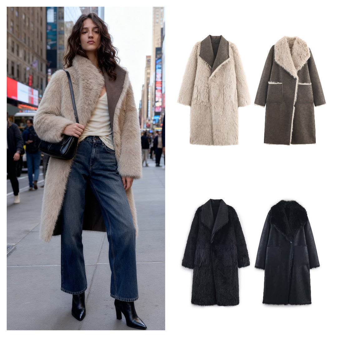 Dame stilfuld faux fur frakke med elegant revers Stilla