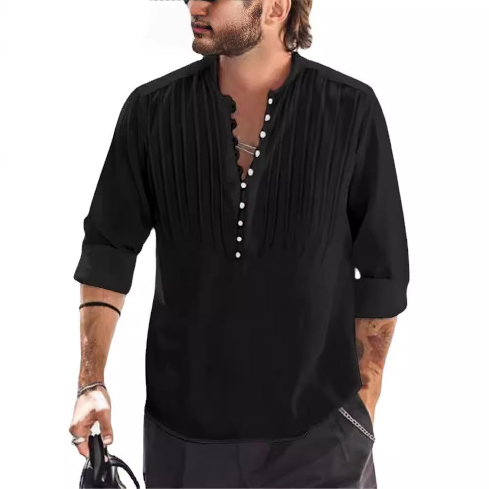 Herrer Elegant Button-Down Plisseret Skjorte Stilla
