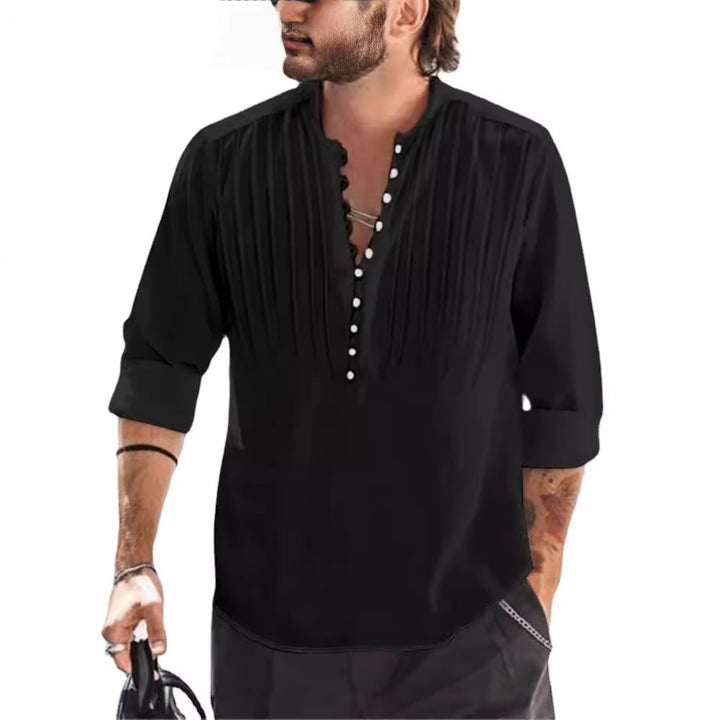 Herrer Elegant Button-Down Plisseret Skjorte Stilla