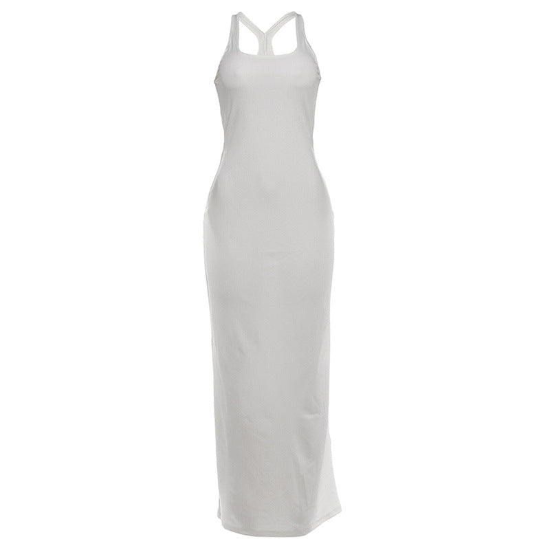 Damen figurbetontes Maxikleid mit Cross-Back-Trägern und elegantem Schnitt Skovae