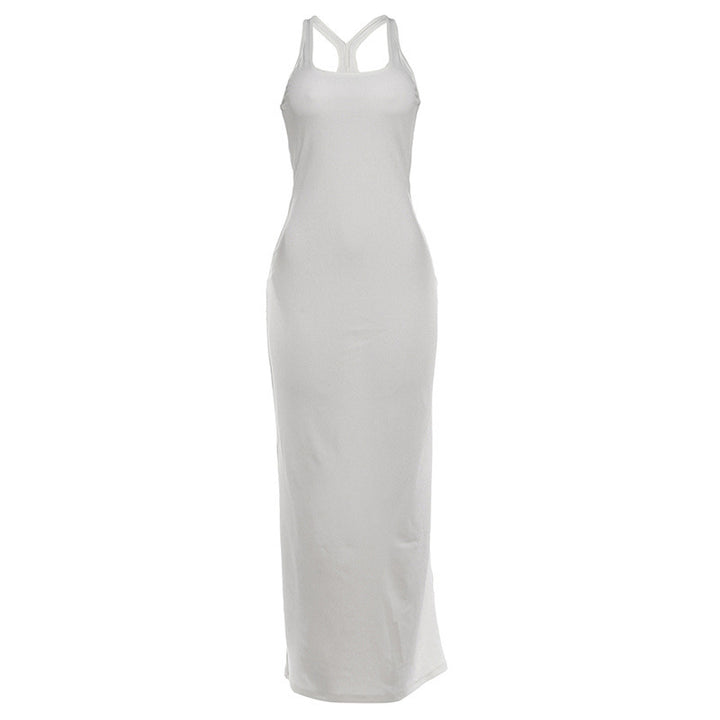 Damen figurbetontes Maxikleid mit Cross-Back-Trägern und elegantem Schnitt Skovae