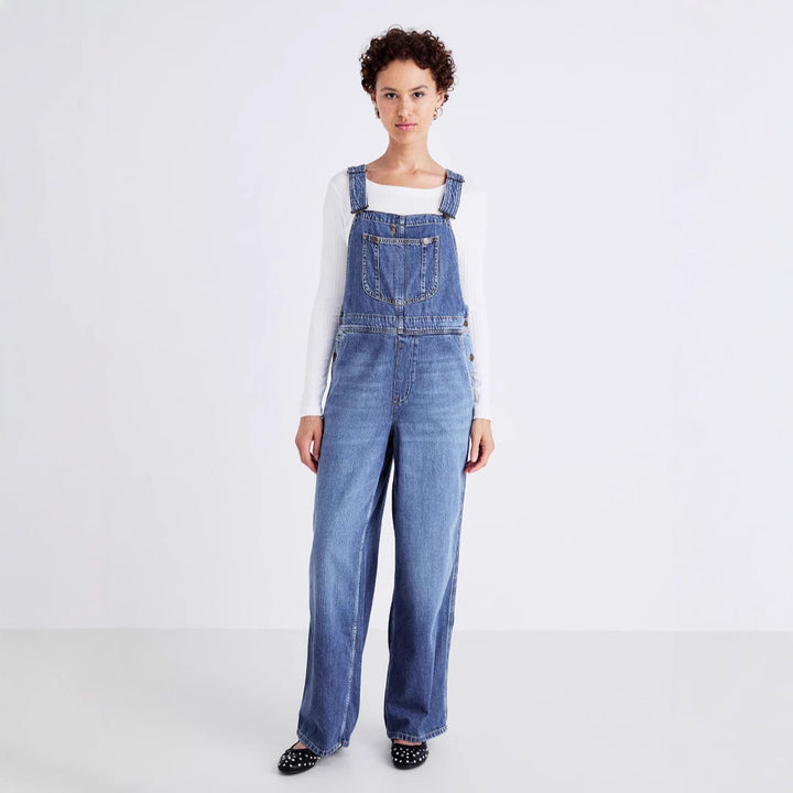 Dame denim overalls med bred ben og justerbare stropper Skovae