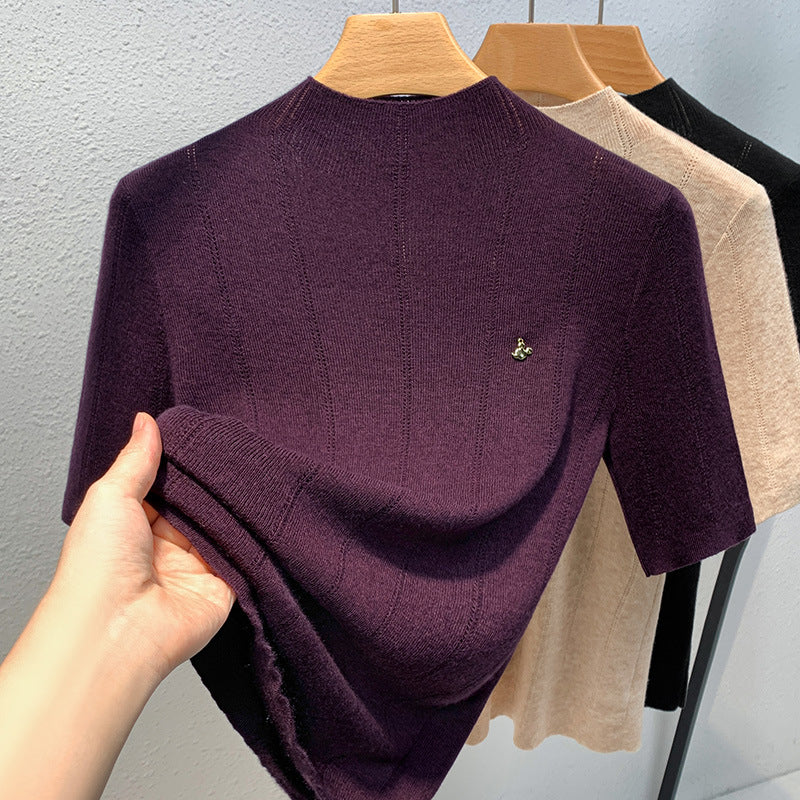 Dame Kortærmet Pullover med struktureret Ribdesign og elegant Ståkrave Stilla