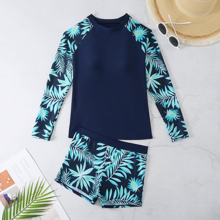 Dame UV-beskyttelse Rashguard-sæt med blomstret design Skovae