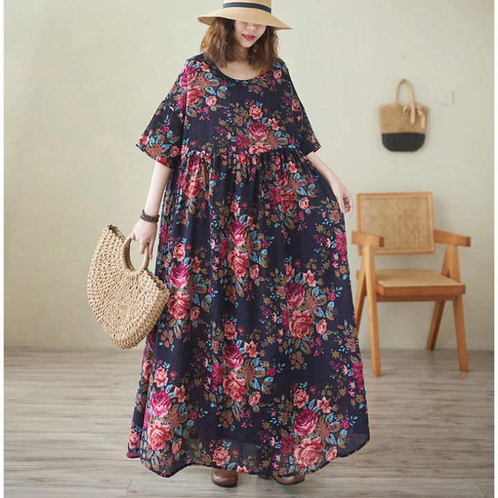 Femme Plus Size Floral Maxi Kjole med Flared Ærmer Stilla