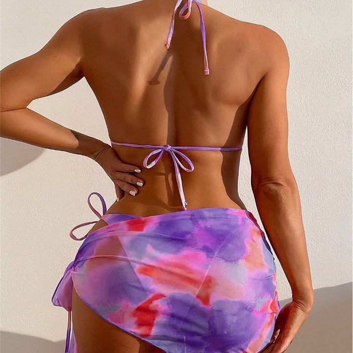 Dame triangel-bikini-sæt med blomsterprint indpakningsskørt og justerbare stropper Skovae