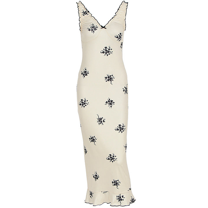 Dame Elegant Maxikjole med blomstermotiv og flæser Skovae