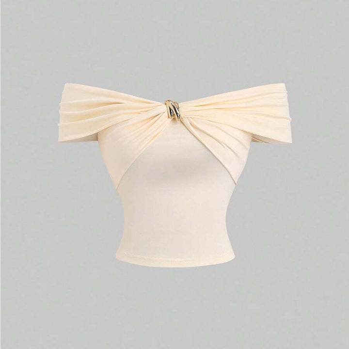 Kvindernes Off-Shoulder Top med Dobbel Draperingseffekt og Elegant Lukning Stilla