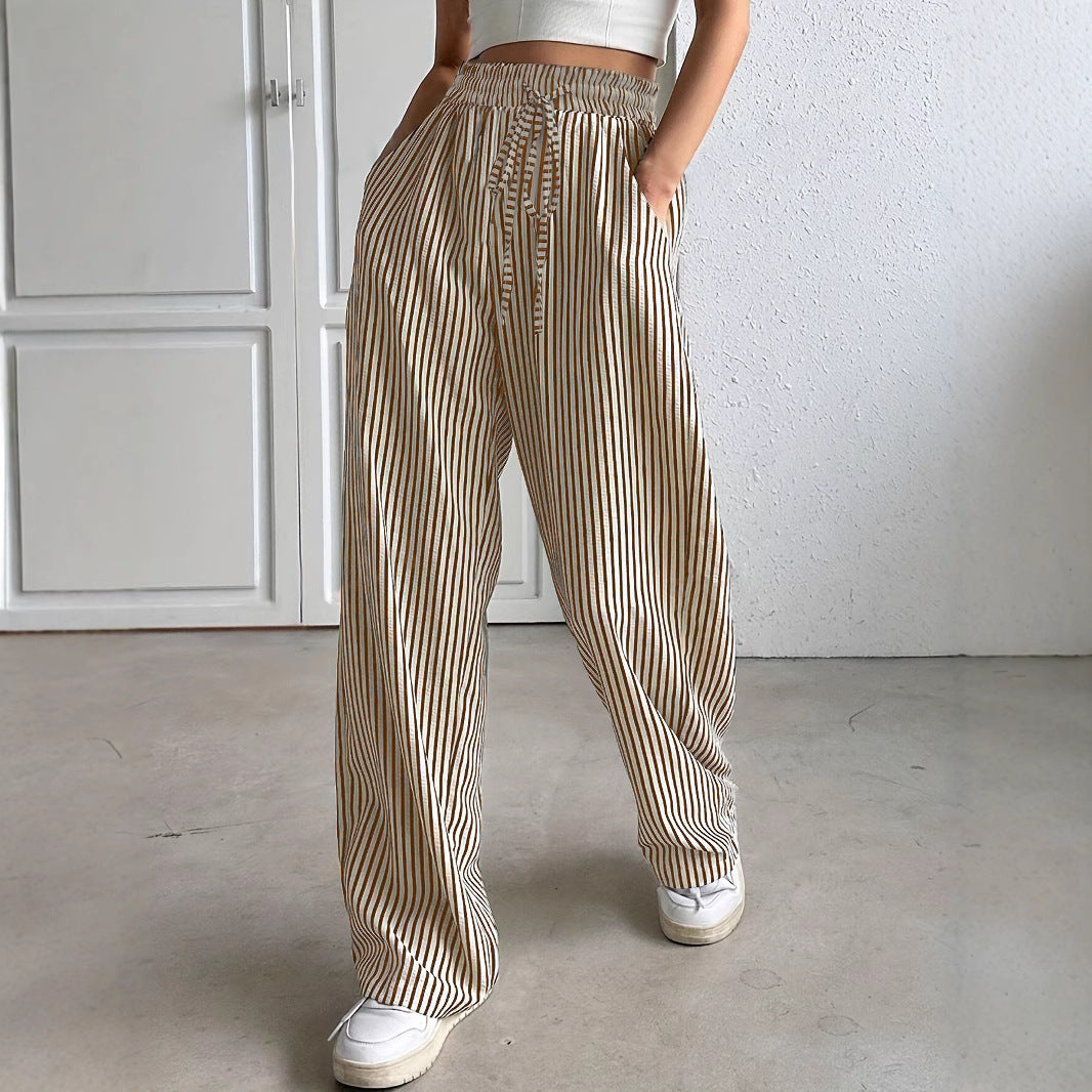 Dame Bred Stribepants med elastisk liv og bæltestropper Stilla