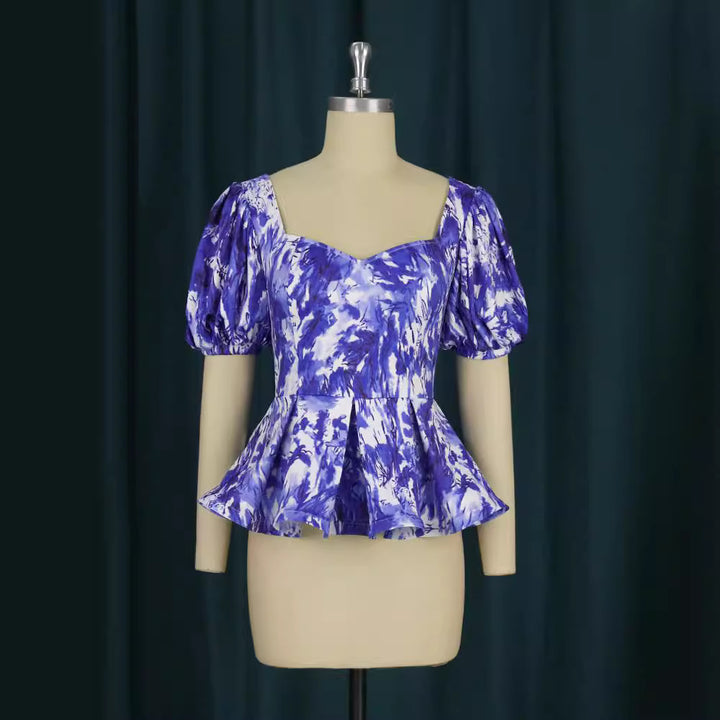 Dame Elegant Peplum Bluse med Puffærmer Skovae