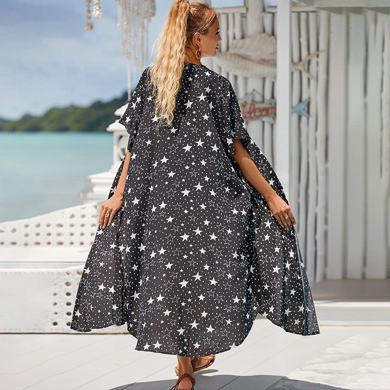 Dame Strandkimono med glitrende stjernemønster og luftig pasform Stilla