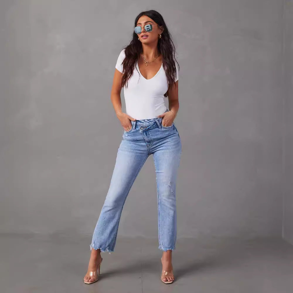 Damer Mom Jeans med flossede kanter Stilla